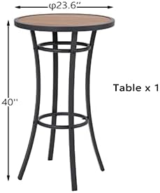 Bar Height Patio Table, 40-Inch Outdoor Pub Table Bistro Table with Wooden-Like Table Top & Metal Frame