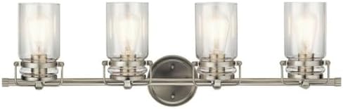 Kichler Brinley 32.25" Vanity Light in Brushed Nickel, 4-Light Farmhouse Bathroom Vanity Light with Clear Glass, (32.25" W x 10" H), 45690NI