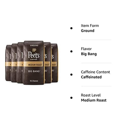 Peet's Coffee, Medium Roast Ground Coffee - Big Bang 63 Ounces (6 Bags of 10.5 Ounces)