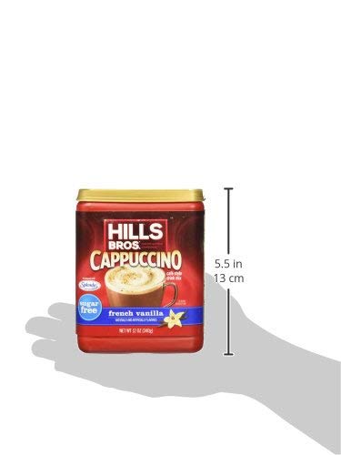 Hills Bros. Cappuccino Mix – Rich, Frothy Coffeehouse-Tasting Instant Drink Mix – Quick & Easy Preparation – Perfect for Hot & Iced Drinks & Creaming Coffee – Sugar-Free French Vanilla, 1 Pack of 12oz