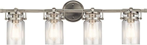 Kichler Brinley 32.25" Vanity Light in Brushed Nickel, 4-Light Farmhouse Bathroom Vanity Light with Clear Glass, (32.25" W x 10" H), 45690NI