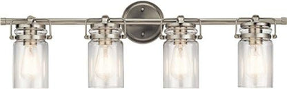 Kichler Brinley 32.25" Vanity Light in Brushed Nickel, 4-Light Farmhouse Bathroom Vanity Light with Clear Glass, (32.25" W x 10" H), 45690NI