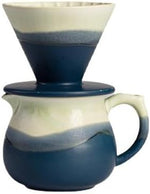 Load image into Gallery viewer, Handmade Gradient White Blue Pour Over Coffee Maker with Pour Set Fambe Ceramic Coffee Dripper Brewer Heat Resistant Coffee Pot Decanter ACM07G