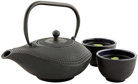 Restaurantware Tetsubin 34 Ounce Cast Iron Teapot 1 With Strainer Iron Teapot - Retains Heat Curved Handle Black Cast Iron Japanese Tea Kettle Hobnail