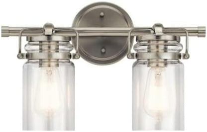 Kichler Brinley 15.75" Vanity Light in Brushed Nickel, 2-Light Farmhouse Bathroom Vanity Light with Clear Glass, (15.75" W x 10" H), 45688NI