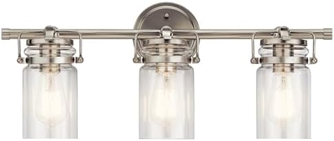 Kichler Brinley 15.75" Vanity Light in Brushed Nickel, 2-Light Farmhouse Bathroom Vanity Light with Clear Glass, (15.75" W x 10" H), 45688NI