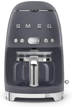 Smeg 50's Retro Style Aesthetic Drip Coffee Machine with 10 Cup Glass Carafe, Auto Start Feature, Keep Warm Plate, and Two Coffee Strength Settings (Grey)