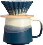 Load image into Gallery viewer, Handmade Gradient White Blue Pour Over Coffee Maker Set Fambe Ceramic Coffee Dripper Brewer Heat Resistant Coffee Pot Decanter ACM08