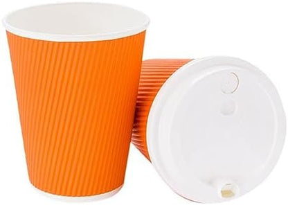 Restaurantware-12 Ounce Disposable Coffee Cups, 500 Double Wall Hot Cups For Coffee - Lids Sold Separately, Rolled Rim, Orange Paper Insulated Coffee Cups, For Hot Coffee, Tea, And More