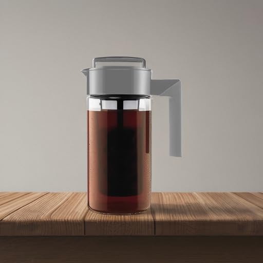 Takeya Tritan Cold Brew Coffee Maker - Airtight Pitcher with Leak-Free Lid - BPA-Free Cold Brew Maker with Silicone Handle - Dishwasher-Safe Pitcher for Homemade Cold Brew - 1 Quart, Stone
