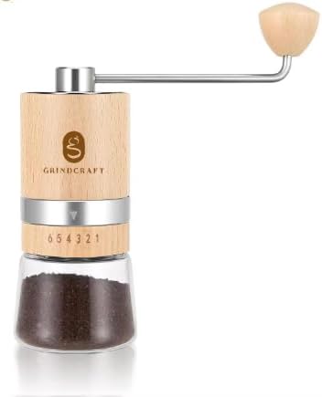 Premium Manual Burr Coffee Grinder - Made with real Beechwood; Hand Coffee Grinder with Stainless Steel Burr Mill; Extra-Fine to Coarse Coffee & Espresso Burr Grinder (Light Brown)