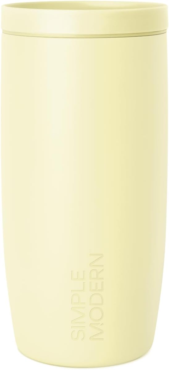 Simple Modern Travel Coffee Mug Tumbler with 360° Lid | Ceramic-Lined Insulated Stainless Steel Cold Brew Iced Coffee Cup Thermos | Gifts for Women Men Her Him | Voyager Signature | 16oz | Buttercup