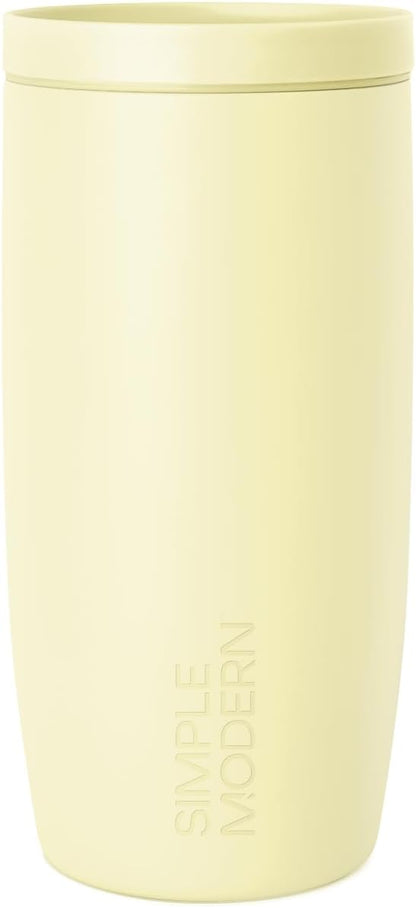 Simple Modern Travel Coffee Mug Tumbler with 360° Lid | Ceramic-Lined Insulated Stainless Steel Cold Brew Iced Coffee Cup Thermos | Gifts for Women Men Her Him | Voyager Signature | 16oz | Buttercup