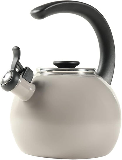 Circulon Enamel on Steel Whistling Teakettle/Teapot With Flip-Up Spout, 2 Quart - Gray