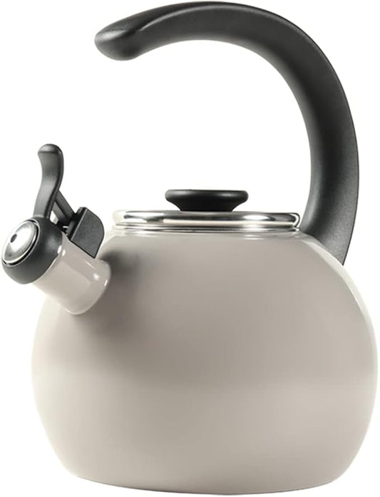Circulon Enamel on Steel Whistling Teakettle/Teapot With Flip-Up Spout, 2 Quart - Gray