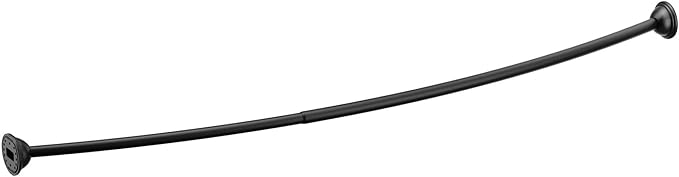 Moen Matte Black 54 to 72-Inch Adjustable Fixed Mount Single Curved Shower Curtain Rod for Bathroom, CSR2160BL