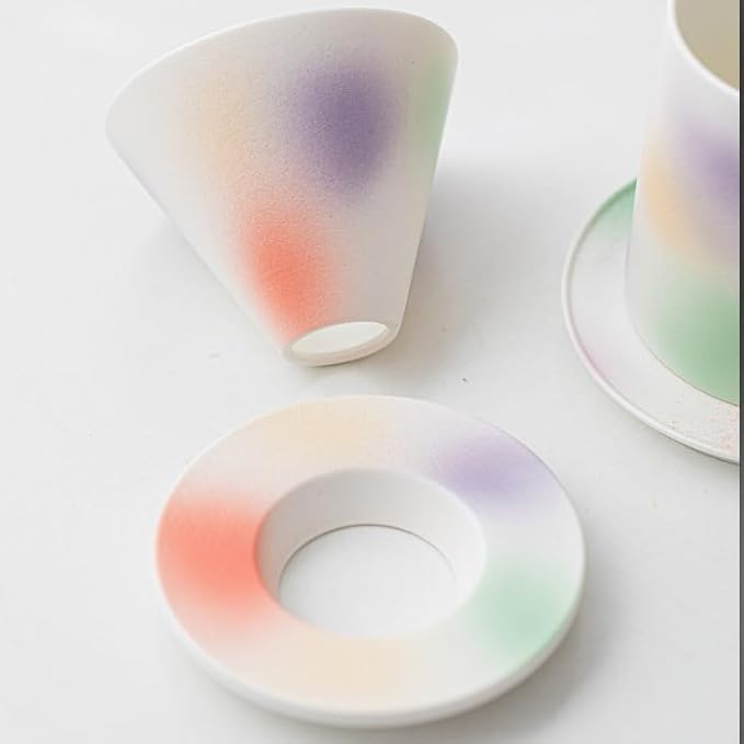 Handmade Color Rainbow Pour Over Coffee Maker Set, Ceramic Coffee Dripper Brewer Heat Resistant Coffee Pot Decanter ACM05C