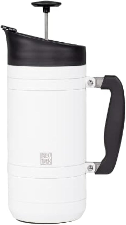 Basecamp Coffee Press - Double Wall Vacuum Insulated Stainless Steel - Bru-Stop Technology, No Grounds in Coffee, No Spill Lid (Snowflake White, 48 fl.oz)