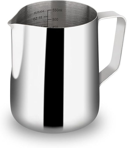 watchget Stainless Steel Milk Frothing Pitcher 20oz/600ml - Espresso Steaming Pitcher for Cappuccino, Latte Art, Coffee Machine Accessories Milk Jug Coffee Frother Cup, Silver