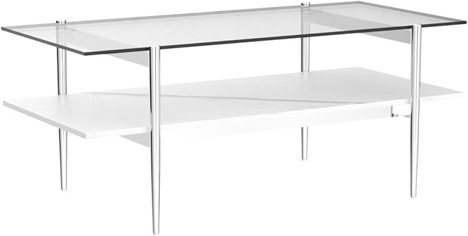 AGV LIGHTING Tadio Glass Coffee Table, Mid-Century Modern Coffee Table for Living Room, Chrome Finish Leg, Gray Glass Top & Faux Marble Wood Shelf, 41 in