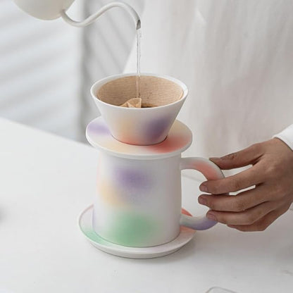 Handmade Color Rainbow Pour Over Coffee Maker Set, Ceramic Coffee Dripper Brewer Heat Resistant Coffee Pot Decanter ACM05C