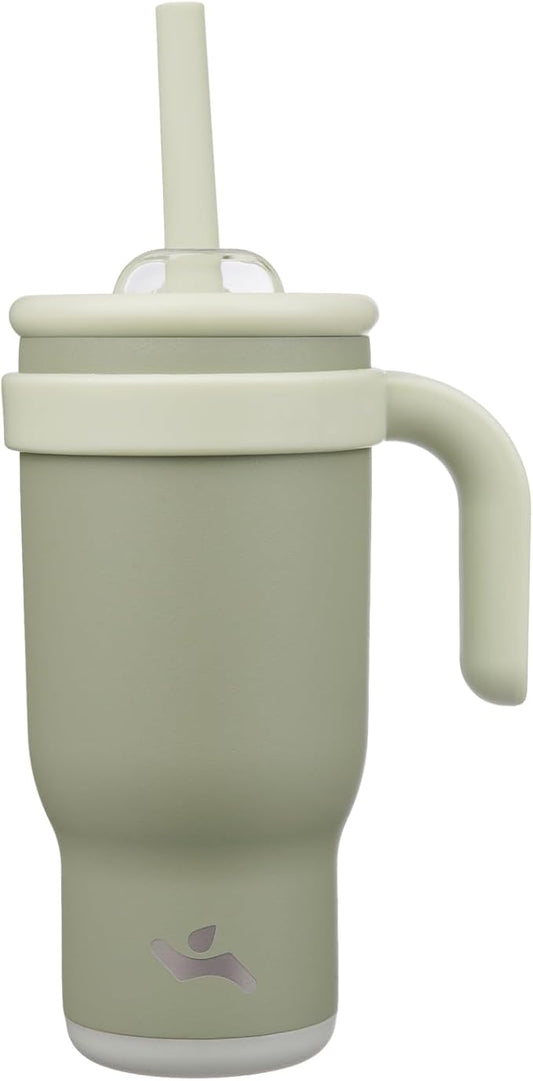 18 oz Tumbler with Side Handle, Insulated Water Bottle with Straw and 2 in 1 Lid, Stainless Steel Cup Travel Coffee Mug for Sports Office Gym,Camp Green