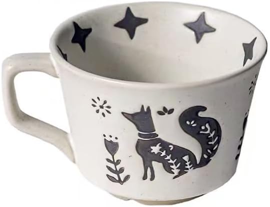 Ceramic Coffee Mug, 12 oz Mug Black Fox Set of 1, Novelty Cup with Handle, Stoneware Fun Cup for Coffee Milk Tea Mocha Latte Cappuccino Espresso Adorable Fox, Microwave Dishwasher Safe