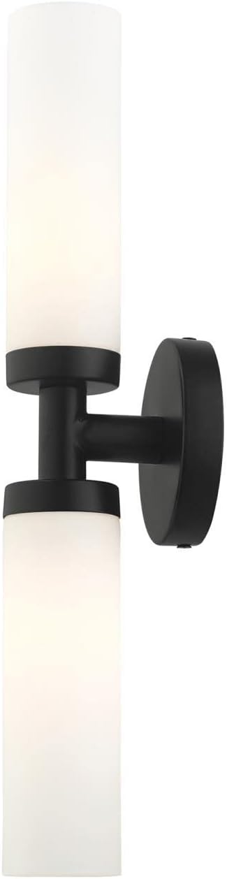 Livex Lighting 10104-04 Aero Collection ADA 2-Light Bathroom Vanity Light with Satin Opal White Glass Cylinder Shades, Black, 18 x 4.25