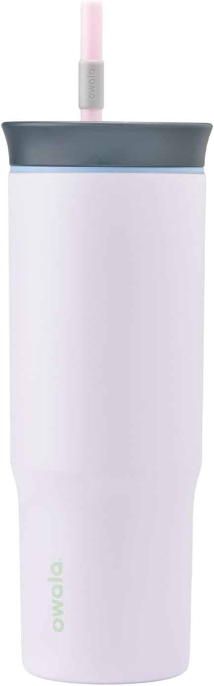 Owala Stainless Steel Triple Layer Insulated Travel Tumbler with Spill Resistant Lid and Straw, BPA Free, 24 oz, Grey/Purple (Bunny Hop)