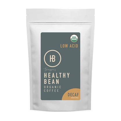Healthy Bean Decaf Organic Ground Coffee - Low Acid Coffee Grounds for Sensitive Stomach - Medium Roast Blend, USDA Organic, High Antioxidants, Smooth and Rich Flavor, Low Acid Decaf, 11oz