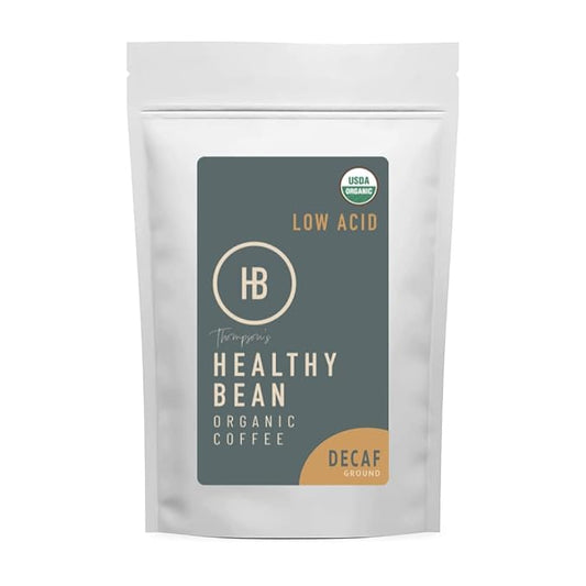 Healthy Bean Decaf Organic Ground Coffee - Low Acid Coffee Grounds for Sensitive Stomach - Medium Roast Blend, USDA Organic, High Antioxidants, Smooth and Rich Flavor, Low Acid Decaf, 11oz