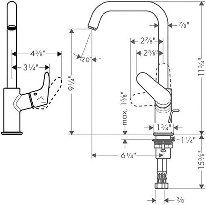 hansgrohe Focus Modern Timeless Easy Clean 1-Handle 1 12-inch Tall Bathroom Sink Faucet in Chrome, 31609001