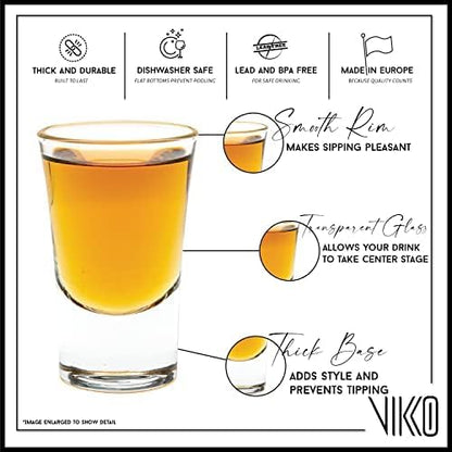 Vikko 1 Ounce Shot Glasses, Set of 12 Small Liquor and Spirit Glasses, Durable Tequila Bar Glasses For Alcohol and Espresso Shots (Cheerio - 1 Oz)
