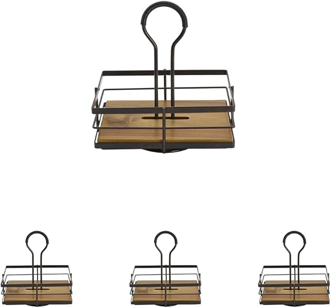 Gourmet Basics by Mikasa Nova Acacia Wood Rotating Condiment Caddy, 8.75 Inch, Black,5270309 (Pack of 4)