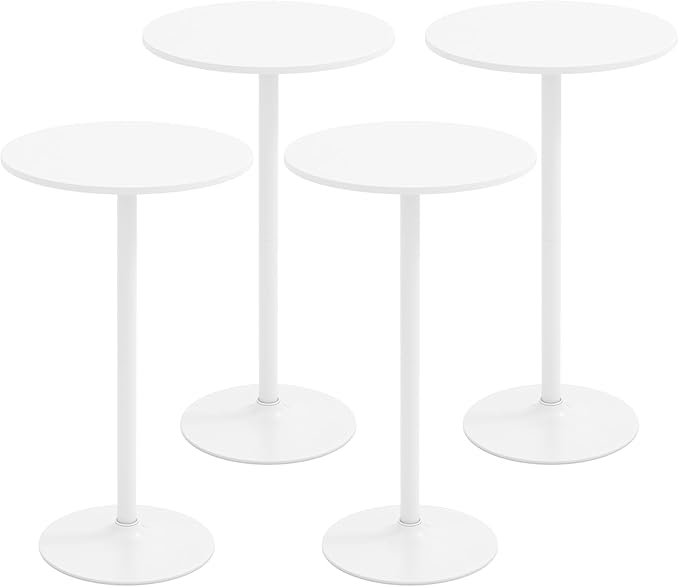 COSTWAY Round Bistro Table Set of 4, Height Adjustable Bar Height Cocktail Table, High Top Pub Table Snack Table with Heavy-Duty Metal Base for Home Bar, Dining Room, Restaurant, White