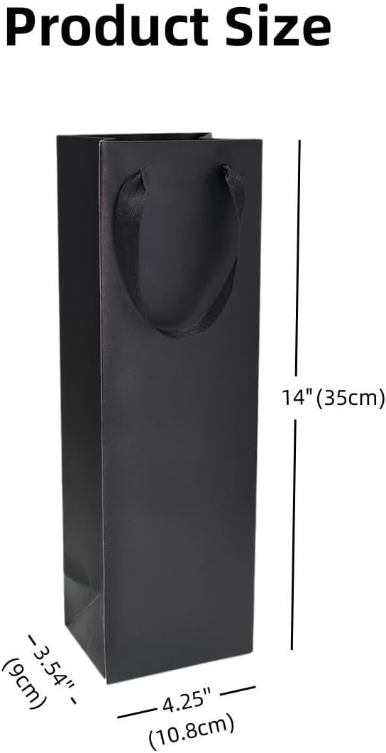 YUBONCE 60-Pack Black Wine Gift Bag With Organza Bottle Bags, Kraft Paper Tote Bags for Whiskey/Spirits, Reusable