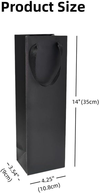 YUBONCE 60-Pack Black Wine Gift Bag With Organza Bottle Bags, Kraft Paper Tote Bags for Whiskey/Spirits, Reusable