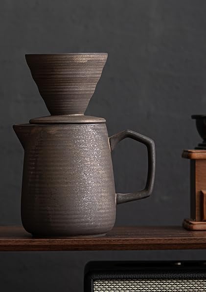 Pour Over Coffee Maker,Ceramic Coffee Maker With 100 pcs V60 Paper Filter，16oz/480ml Pour Over Coffee Dripper (Retro gold)