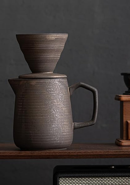 Pour Over Coffee Maker,Ceramic Coffee Maker With 100 pcs V60 Paper Filter，16oz/480ml Pour Over Coffee Dripper (Retro gold)