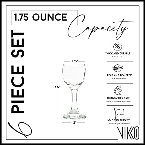 Vikko 1.75 Ounce Shot Glasses, Set of 6 Small Liquor Glass with Stem, Spirit Glasses, Durable Tequila Bar Glasses For Alcohol and Espresso Shots
