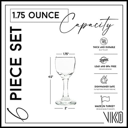 Vikko 1.75 Ounce Shot Glasses, Set of 6 Small Liquor Glass with Stem, Spirit Glasses, Durable Tequila Bar Glasses For Alcohol and Espresso Shots