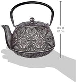 Load image into Gallery viewer, IBILI 40 Oz Bali Cast Iron Teapot | Made in Spain | Stainless Steel Infuser, Enameled Interior, Stovetop &amp; Induction Compatible, Japanese Kettle for Loose Leaf Tea, Tetsubin Design, Silver