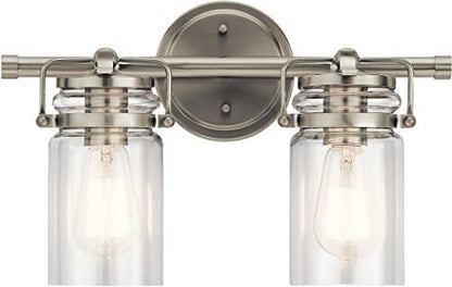 Kichler Brinley 15.75" Vanity Light in Brushed Nickel, 2-Light Farmhouse Bathroom Vanity Light with Clear Glass, (15.75" W x 10" H), 45688NI