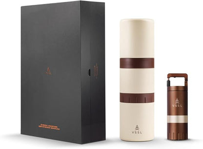 Nest Pour Over Coffee Kit + Java G25 Grinder Gift Set, Contains Two 10 Oz Mugs, Splash Proof Lid, Pour Over Coffee Dripper, Java G25 Grinder and Storage Connector, Cream