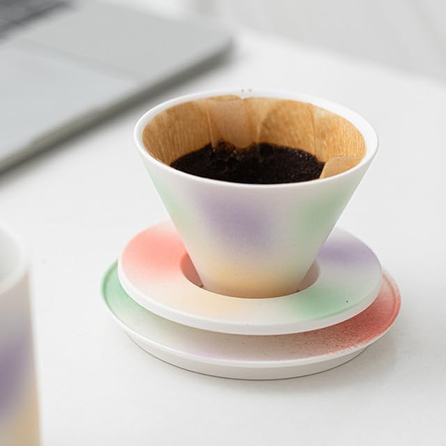 Handmade Color Rainbow Pour Over Coffee Maker Set, Ceramic Coffee Dripper Brewer Heat Resistant Coffee Pot Decanter ACM05C