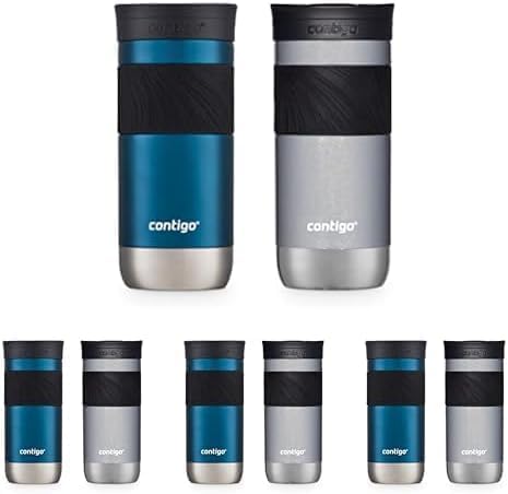 Contigo® SNAPSEAL™ Insulated Stainless Steel Travel Mug with Grip, 16oz., Blueberry Transparent Satin & Gold Morel (Pack of 4)