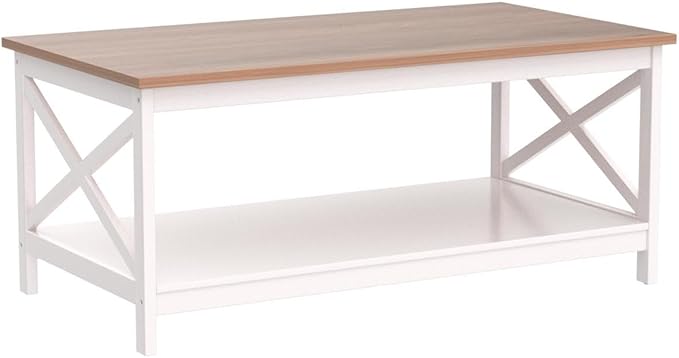 PHI VILLA Farmhouse Coffee Table for Living Room, White Coffee Tables with Storage Rustic Style Modern End Table Set