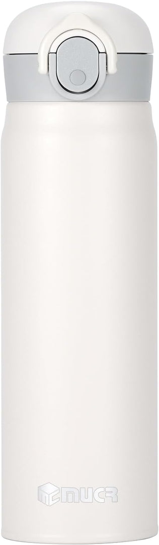 17 oz / 500 ml Insulated Water Bottle, Stainless Steel Thermo Coffee Travel Mug, Thermal Cup with Snap Flip Lid, BPA Free for Hot and Cold Drinking, White