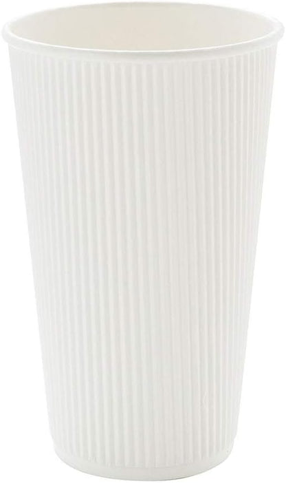 Restaurantware 16 Ounce Ripple Wall Disposable Coffee Cups, 500 Insulated White Paper Tumblers with Rolled Rim Design, Lids Sold Separately for Hot Drinks like Tea, Hot Chocolate and More