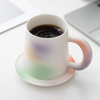 Handmade Color Rainbow Pour Over Coffee Maker Set, Ceramic Coffee Dripper Brewer Heat Resistant Coffee Pot Decanter ACM05C